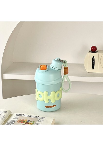 Küçük ve Taşınabilir Saman Termos Bardak 500 ml Bardak Kollu Su Bardağı Kadınlar Için Yüksek Görünümlü Bardak 316 Öğrenci (Yurt Dışından)