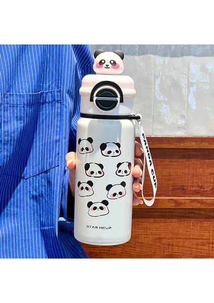 Kız ve Erkek Çocuklar Için Panda Çocuk Su Bardağı, Şık Görünümlü Çift Pipetli Termos Bardak (Yurt Dışından)