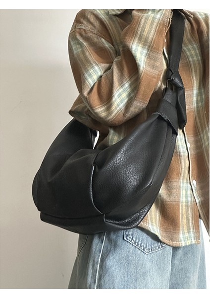 Kore Retro Yumuşak Deri Pilili Hamur Tatlısı Çantası, Tembel Tarzı, Rahat ve Çok Yönlü, Işe Gidip Gelirken Omuz Çapraz Askılı Çanta, Kruvasan Kruvasan (Yurt Dışından)