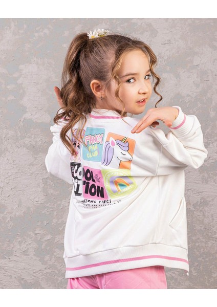 Kız Çocuk Sırtı Fancy Fan Club Baskılı Kolej Ceket