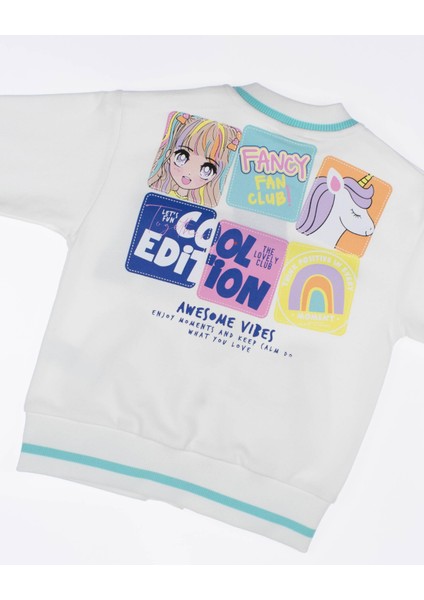 Kız Çocuk Sırtı Fancy Fan Club Baskılı Kolej Ceket modelleri