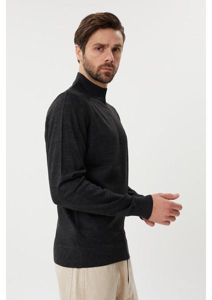 Antrasit Yünlü Yarım Balıkçı Kazak fırsatları