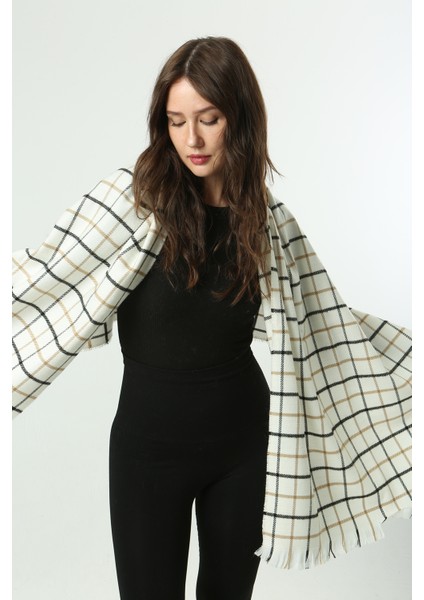 Kare Desen Atkı Omuz Şalı 70X180 cm 1282 Ekru modelleri