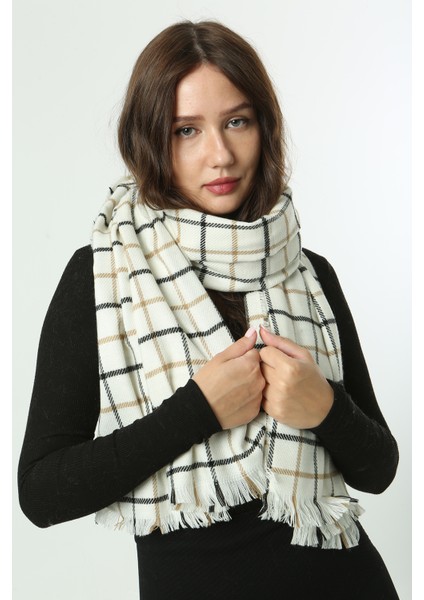 Kare Desen Atkı Omuz Şalı 70X180 cm 1282 Ekru fırsatları