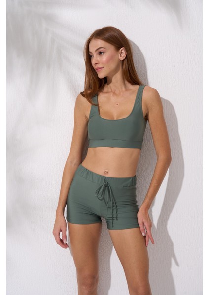 Şortlu Toparlayıcı Bra Bikini Takım Haki 241247