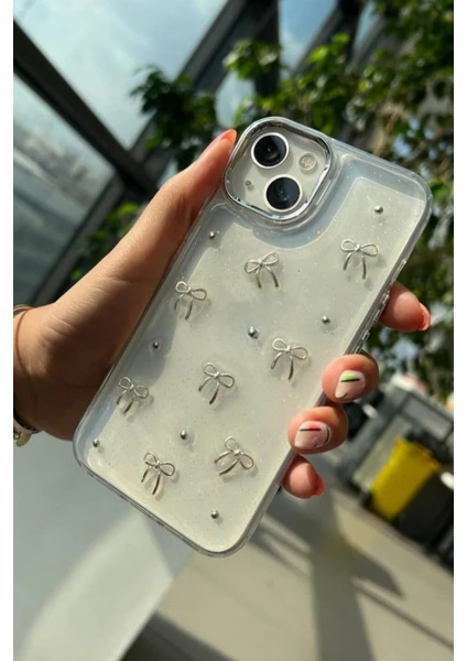 Paladyum Case iPhone 13 Uyumlu Simli Kurdeleli Şeffaf Kılıf