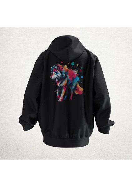 Wolf Tasarımlı Unisex Hoodie