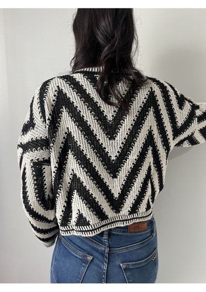 Kadın Zikzak Desen Örme Balıkçı Crop