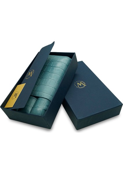 Gerçek Deri El Yapımı Puro Kılıfı Üçlü (60 Ring) Croco Aguamarina modelleri