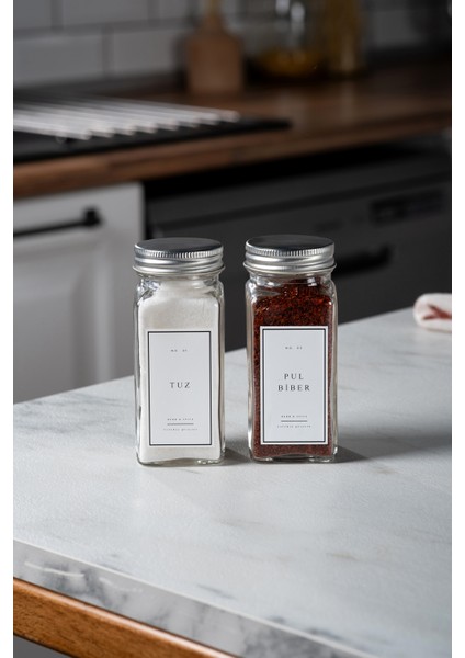 2'li Cam Baharatlık Seti Kapaklı Etiketli Baharatlık Takımı modelleri