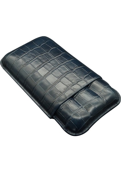 Gerçek Deri El Yapımı Puro Kılıfı Üçlü (60 Ring) Croco Oceano