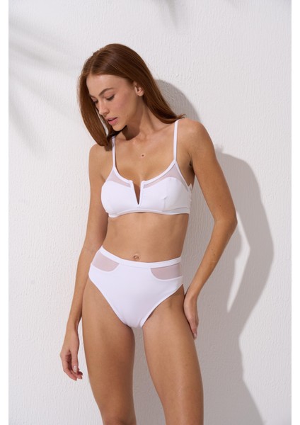 Askılı V Tüllü Bikini Takım Beyaz 241271