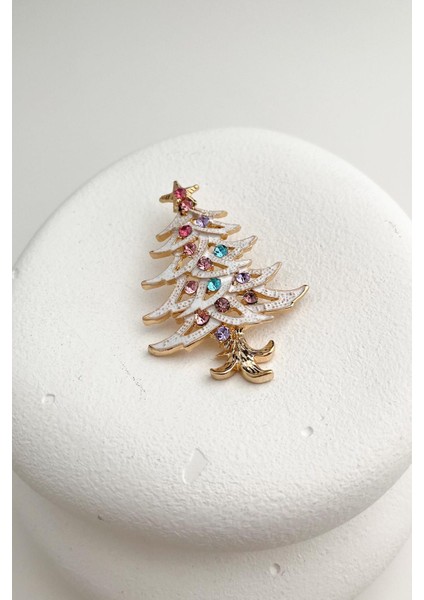 Yılbaşı Özel Altın Renkli Taşlı Çam Ağacı Broş (5cm) fiyatları