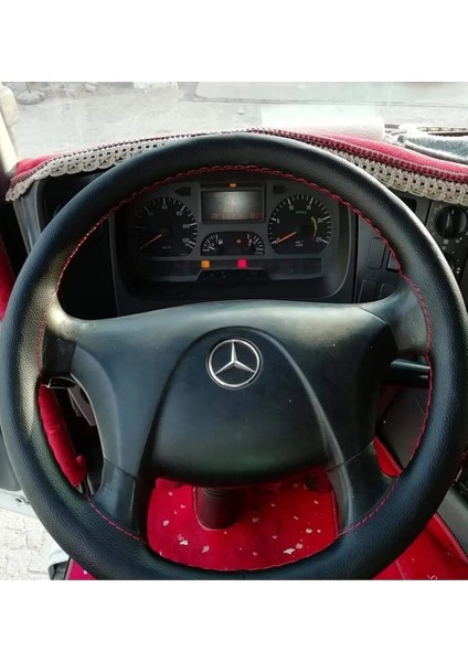 Dikişli Direksiyon Kılıfı Damarlı Deri Kırmızı Dikişli Mercedes Uyumlu Kamyon Tır Otobüs