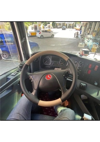 Dikişli Direksiyon Kılıfı Damarlı Siyah/hardal Deri Siyah Dikişli Mercedes Tır Kamyon