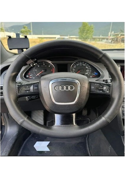 Dikişli Direksiyon Kılıfı Damarlı/noktalı Deri Siyah Dikişli Audi A6 Için