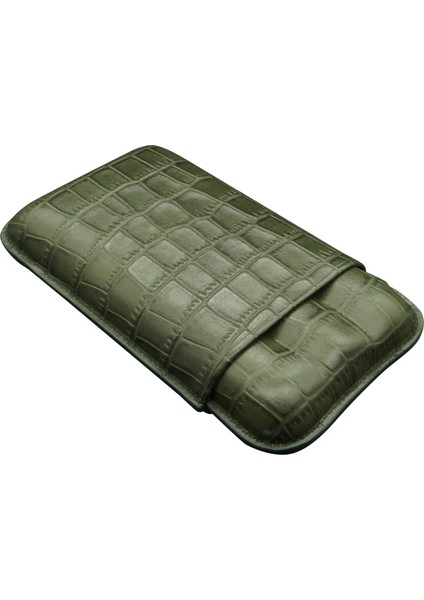 Gerçek Deri El Yapımı Puro Kılıfı Üçlü (60 Ring) Croco Bosque