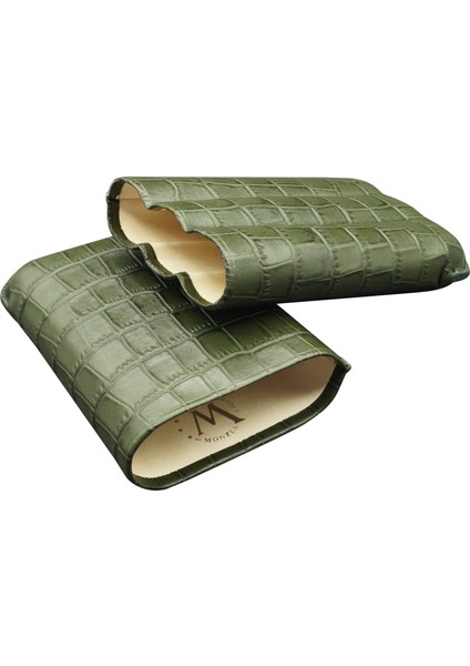 Gerçek Deri El Yapımı Puro Kılıfı Üçlü (60 Ring) Croco Bosque modelleri