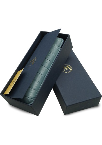 Gerçek Deri El Yapımı Puro Kılıfı Ikili (60 Ring) Croco Aguamarina modelleri