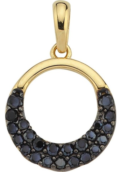 14 Ayar Altın Siyah Taşlı Yuvarlak Kolye Ucu 1,03 gr
