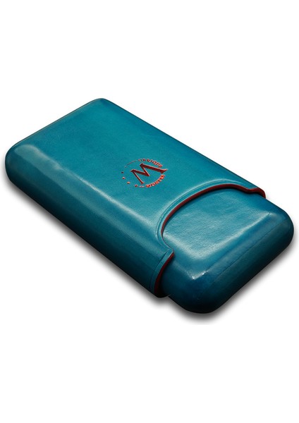 Gerçek Deri El Yapımı Puro Kılıfı Üçlü (52 Ring) Ocean