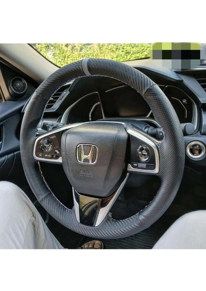 Dikişli Direksiyon Kılıfı Noktalı Karbon Gri Yüzük Gri Dikişli Honda Fc5 Için  Uyumlu