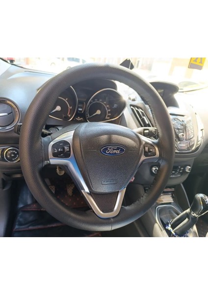 Dikişli Direksiyon Kılıfı Damarlı Siyah Deri Siyah Dikişli Yeni Ford Transit Için