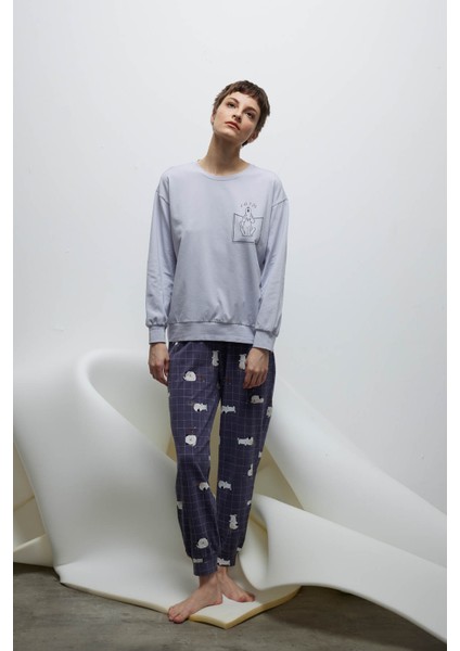 Kadın Pamuklu Uzun Kollu Pijama Takımı