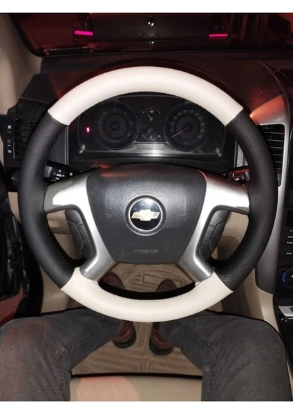 Dikişli Direksiyon Kılıfı Siyah/bej Deri Siyah Dikişli Chevrolet Captiva Için