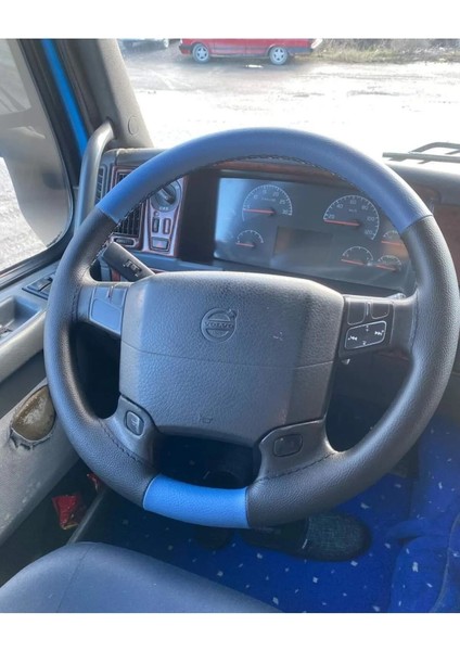 Dikişli Direksiyon Kılıfı Siyah/mavi Deri Siyah Dikişli Volvo Tır Kamyon Için