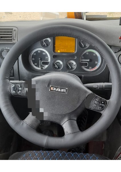 Dikişli Direksiyon Kılıfı Siyah Deri Siyah Dikişli Daf Tır Kamyon Için