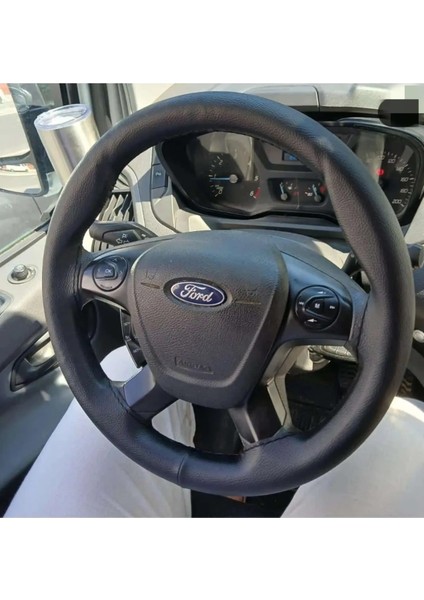 Dikişli Direksiyon Kılıfı Siyah Deri Siyah Dikişli Ford Custom Için