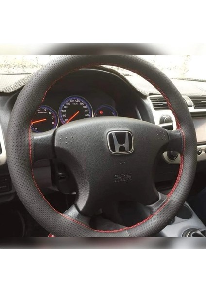 Dikişli Direksiyon Kılıfı Noktalı Deri Kırmızı Dikişli Honda Civic Vtec 2 Için