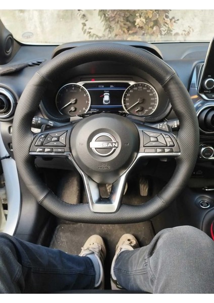Dikişli Direksiyon Kılıfı Karbon Nubuk Gri Yüzük Gri Dikiş Nissan Juke Için Uyumlu