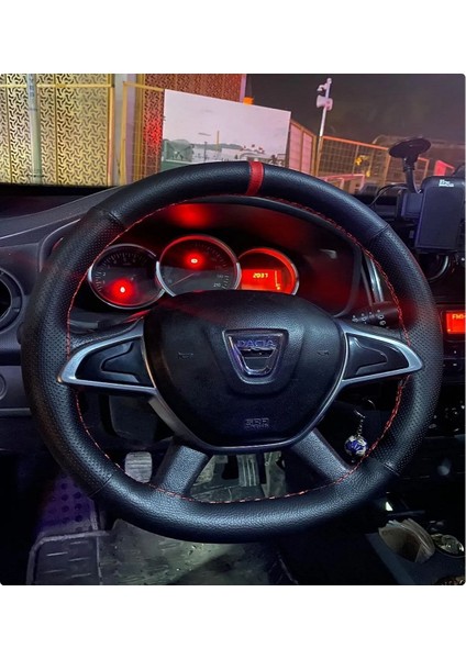Dikişli Direksiyon Kılıfı Noktalı/damarlı Kırmızı Yüzük/dikiş Dacia Için