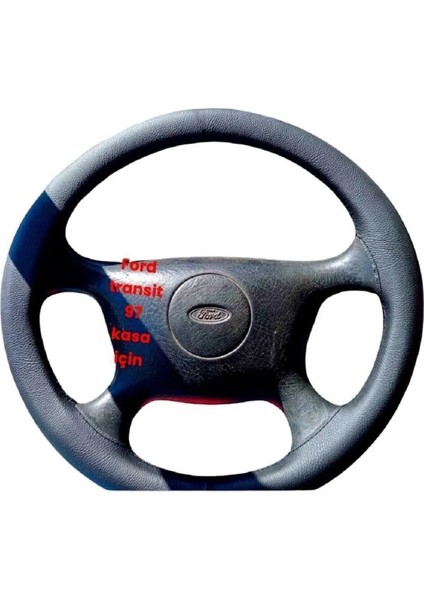 Dikişli Direksiyon Kılıfı Damarlı Siyah Deri Siyah Dikişli Ford Transit Için