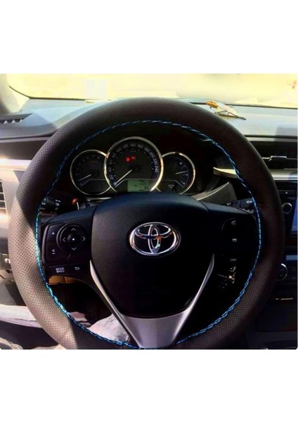 Dikişli Direksiyon Kılıfı Noktalı Deri Açık Mavi Dikişli Toyota Corolla Için