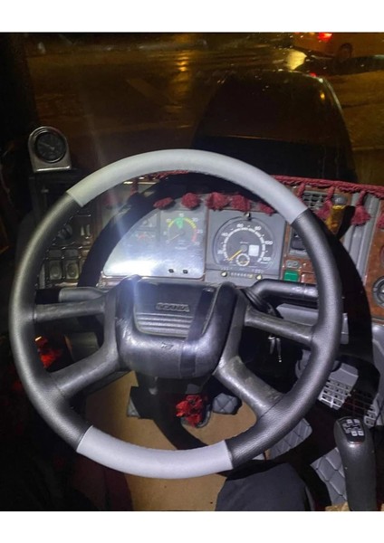 Dikişli Direksiyon Kılıfı Gri Siyah Deri Siyah Dikişli Scanıa Tır Kamyon Için