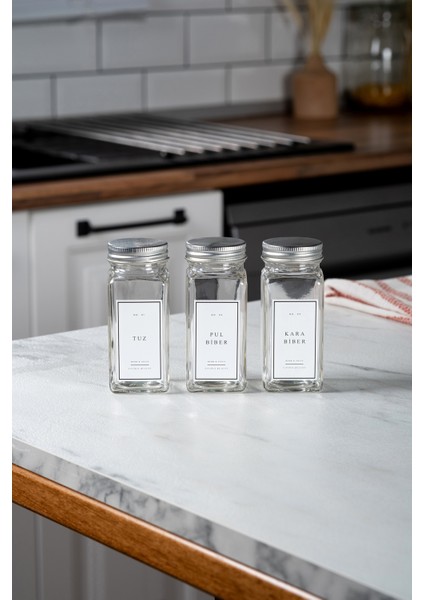 3'lü Cam Baharatlık Seti Kapaklı Etiketli Baharatlık Takımı fırsatları