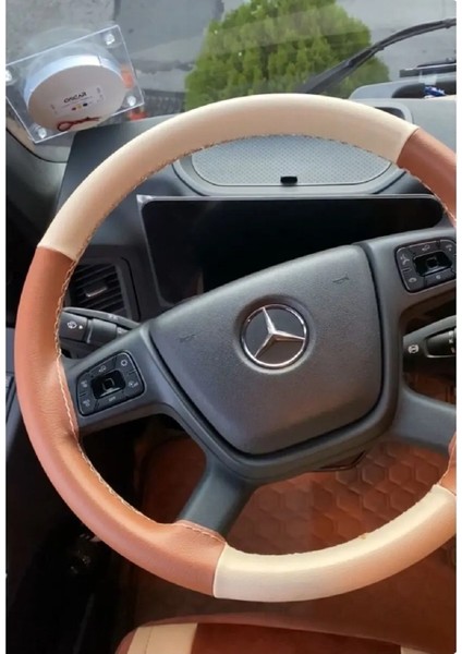 Dikişli Direksiyon Kılıfı Taba/bej Deri Bej Dikişli Mercedes Tır Kamyon Için