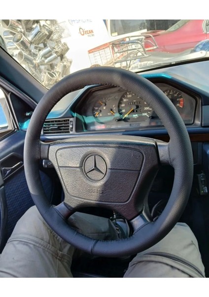 Dikişli Direksiyon Kılıfı Damarlı Siyah Deri Siyah Dikişli E200 Mercedes Için