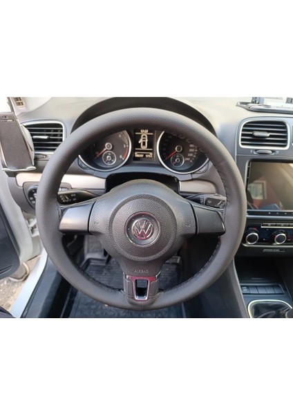 Dikişli Direksiyon Kılıfı Damarlı Siyah Deri Siyah Dikişli Volkswagen Golf Için