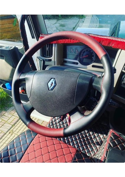 Dikişli Direksiyon Kılıfı Damarlı Siyah/kırmızı Deri Kırmızı Dikişli Renault Tır Için