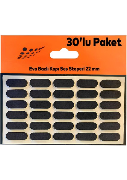 Siyah Eva Bazlı Darbe Ses Kapı Stoperi Keçe Yapışkanlı 22 mm (30'lu Paket) Dolap Kapak Çekmece Oval