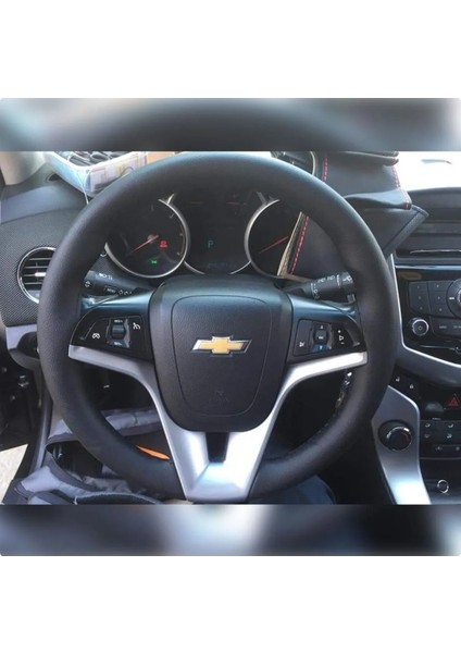 Dikişli Direksiyon Kılıfı Damarlı Siyah Deri Siyah Dikişli Chevrolet Cruze Için