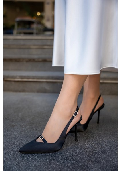 Chero Siyah Taşlı Toka Detaylı Kemer Bağlı Kadın Topuklu Ayakkabı modelleri