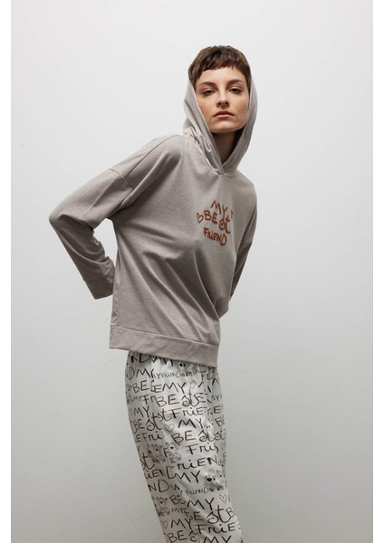 Kadın Pamuklu Uzun Kollu Kapüşonlu Sweatshirt