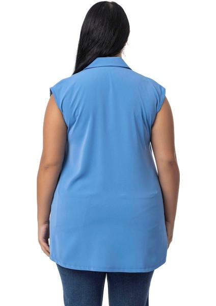 Büyük Beden Gizli Düğmeli Yandan Yırtmaçlı Kolsuz Siyah Gömlek modelleri