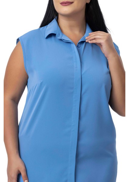 Büyük Beden Gizli Düğmeli Yandan Yırtmaçlı Kolsuz Siyah Gömlek fırsatları