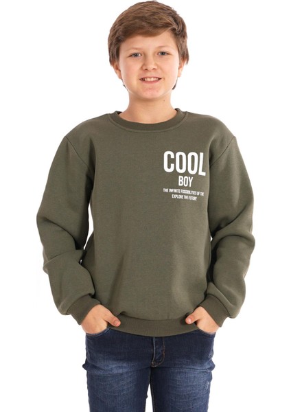 Cool Boy Baskılı Haki Renk Erkek Çocuk Sweat